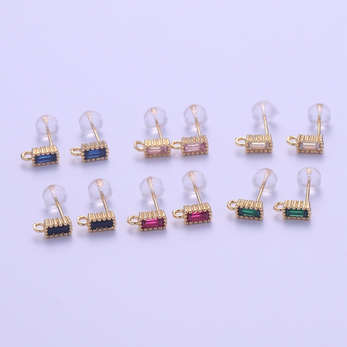 14K Gold Filled Crystal Rectangle Studs L-276~L-281