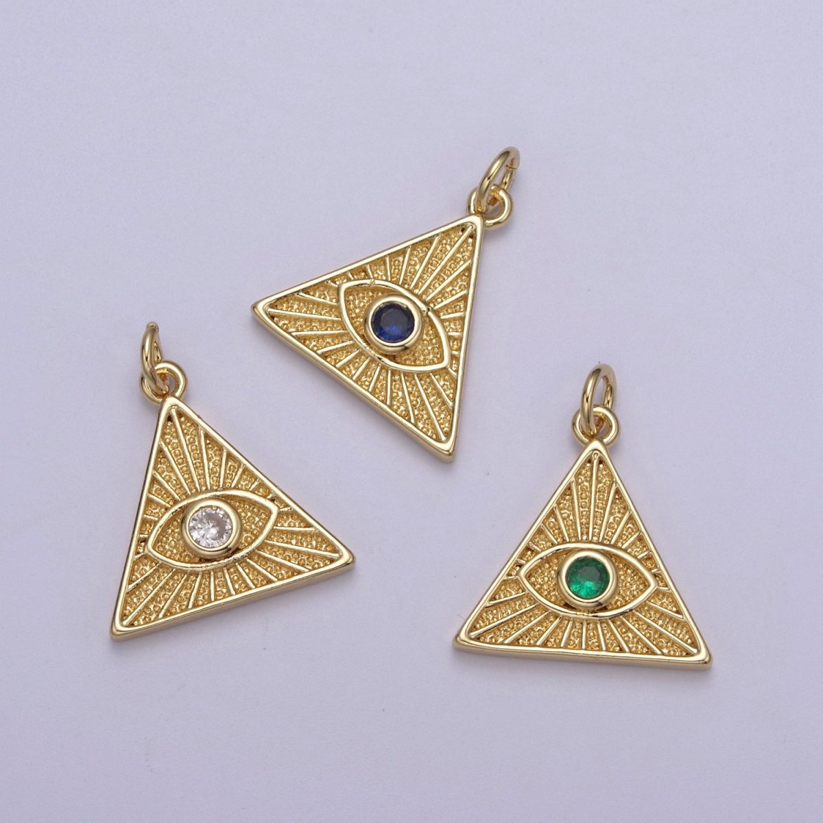 14K Gold Filled Cubic Illuminati Eye Charm Pendant Necklace in Triangle Medallion Charm for Bracelet Necklace Earring Supply N-391 N-392 N-393