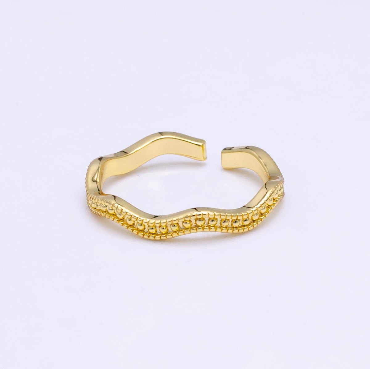 14K Gold Filled Curved Bubble Beaded Minimalist Ring | U514 - DLUXCA