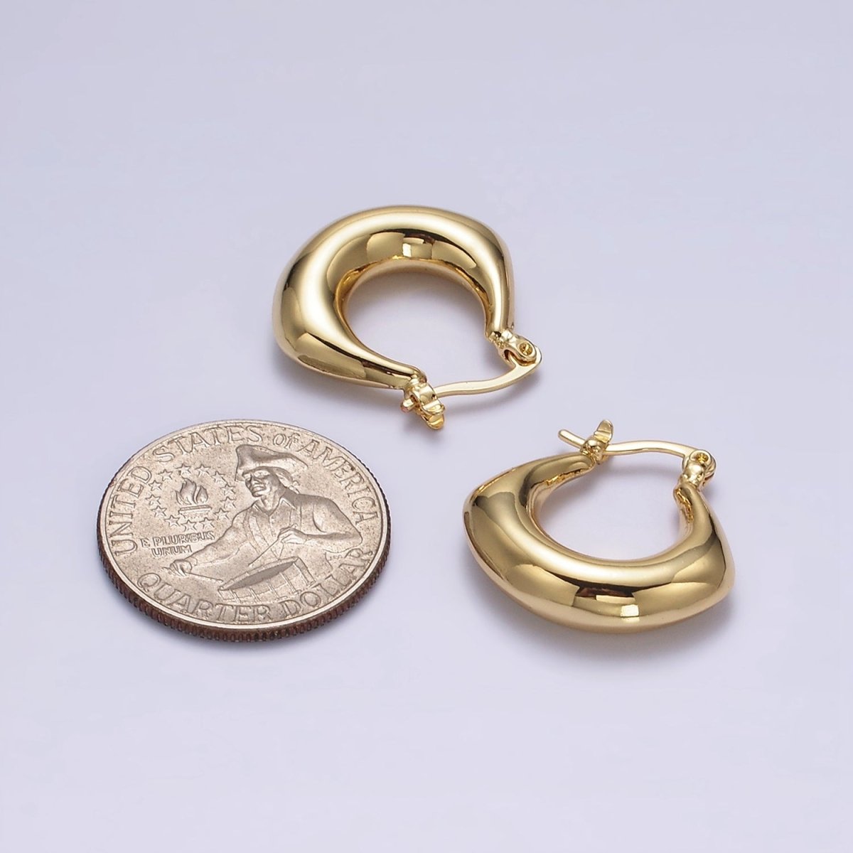 14K Gold Filled Curved Chubby French Lock Latch Hoop Earrings  in Gold & Silver | AE856 AE857