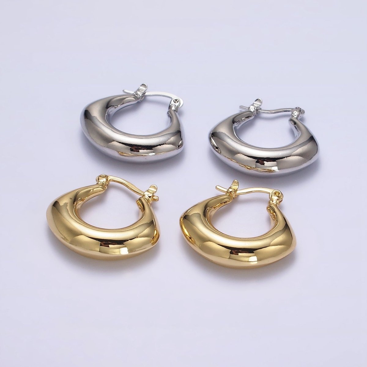 14K Gold Filled Curved Chubby French Lock Latch Hoop Earrings  in Gold & Silver | AE856 AE857