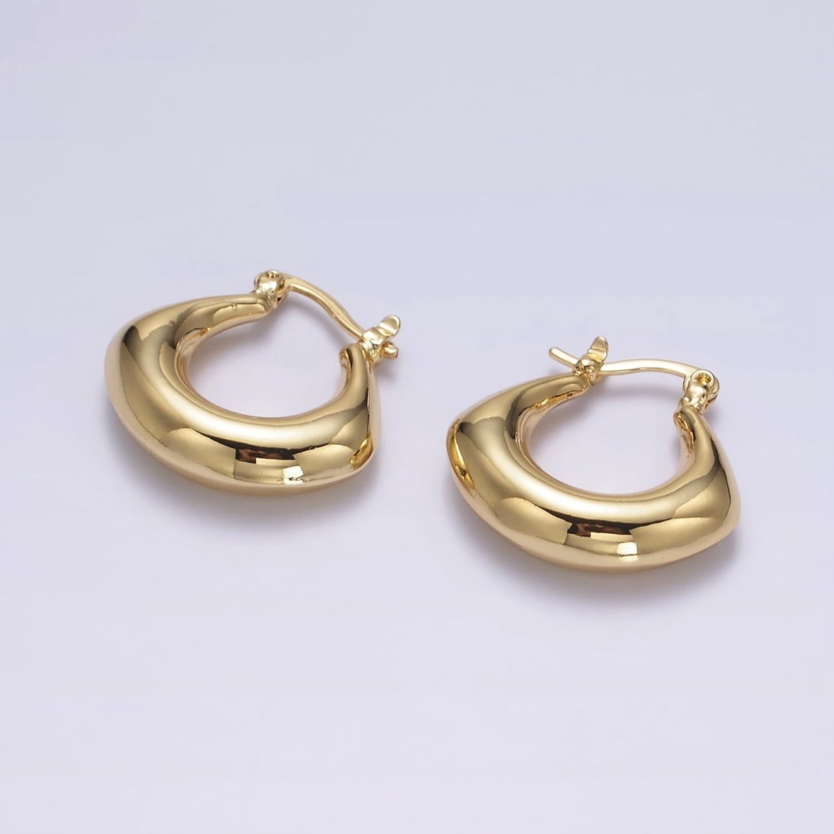 14K Gold Filled Curved Chubby French Lock Latch Hoop Earrings  in Gold & Silver | AE856 AE857