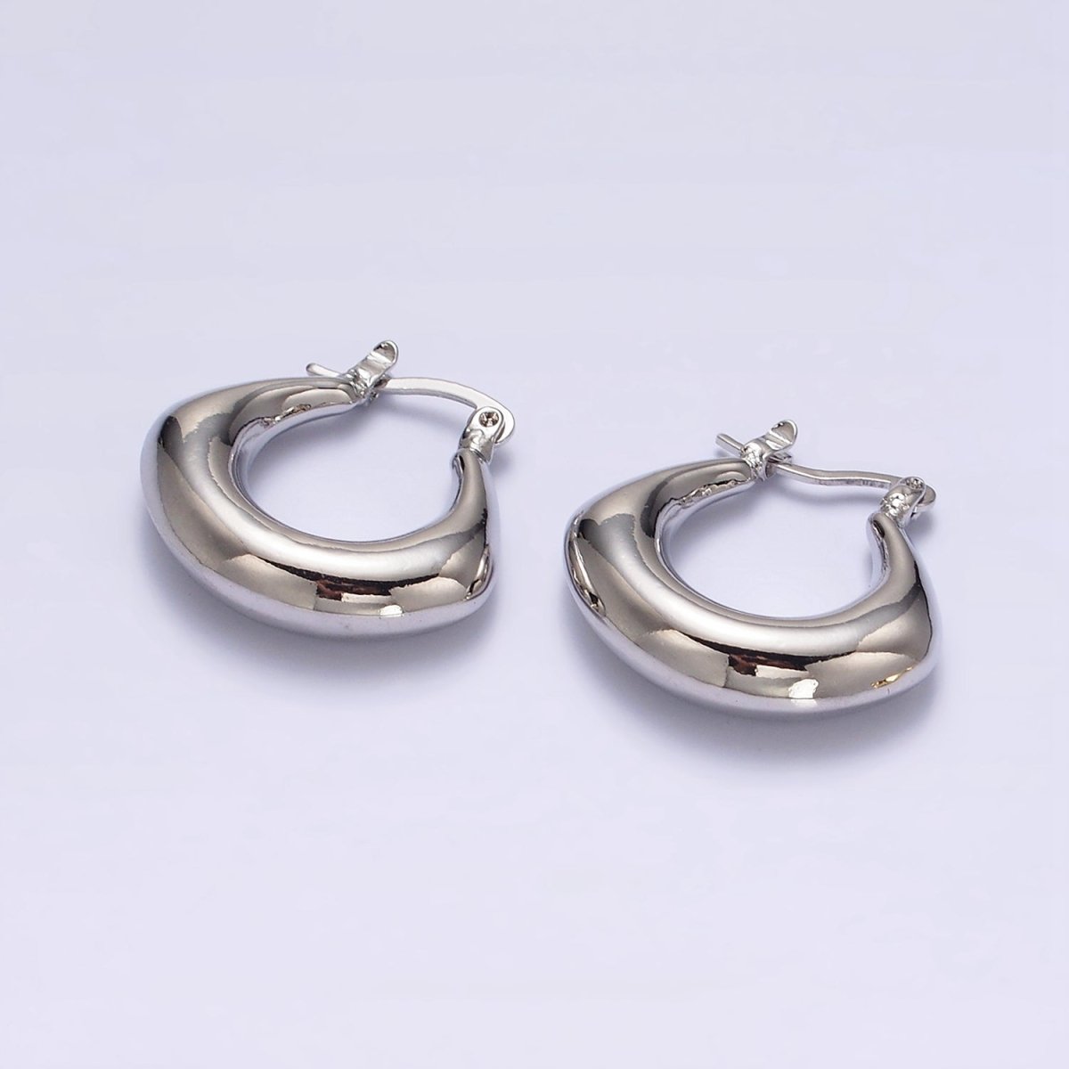 14K Gold Filled Curved Chubby French Lock Latch Hoop Earrings  in Gold & Silver | AE856 AE857