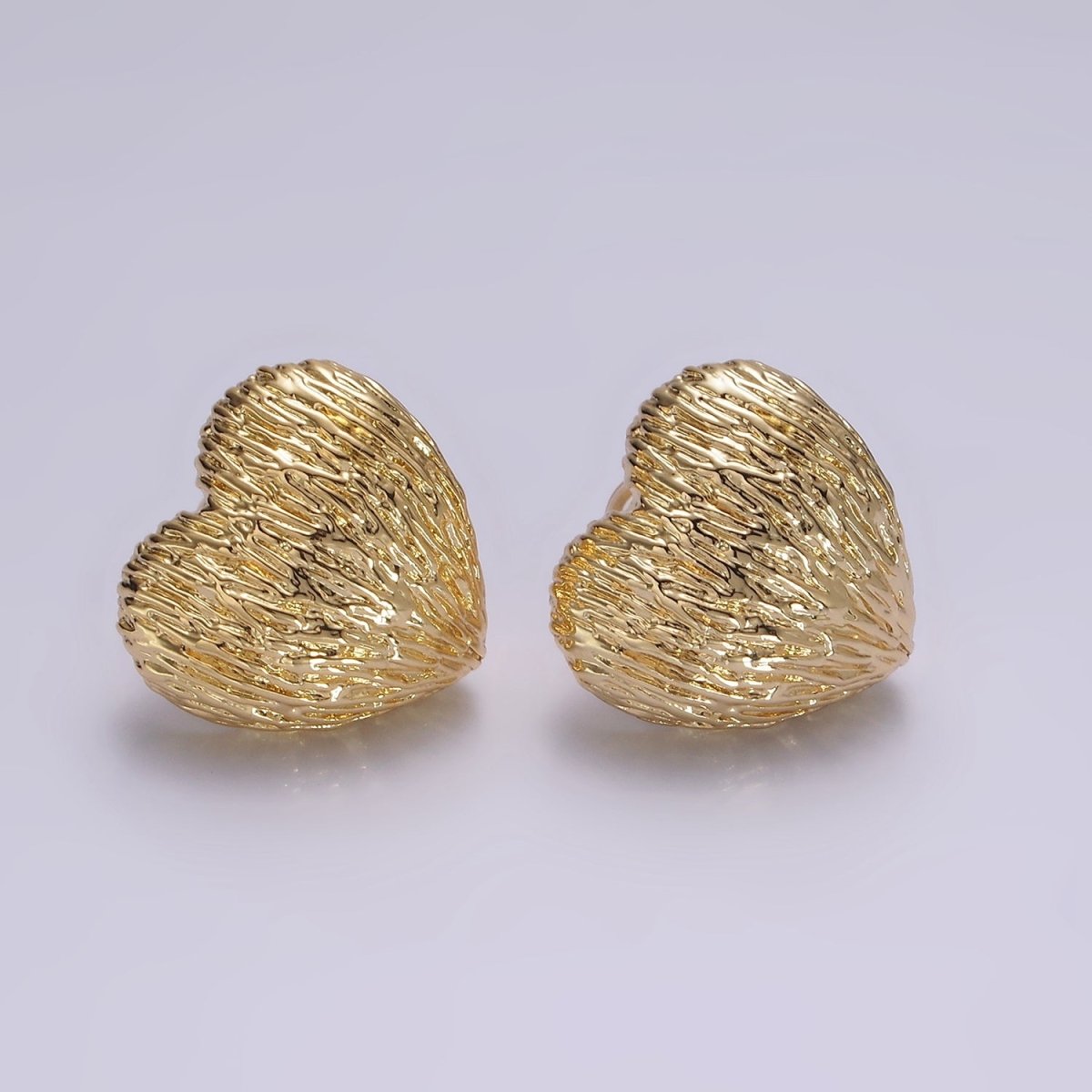 14K Gold Filled Curved Textured Heart Dome Stud Earrings in Gold & Silver | V479 V480