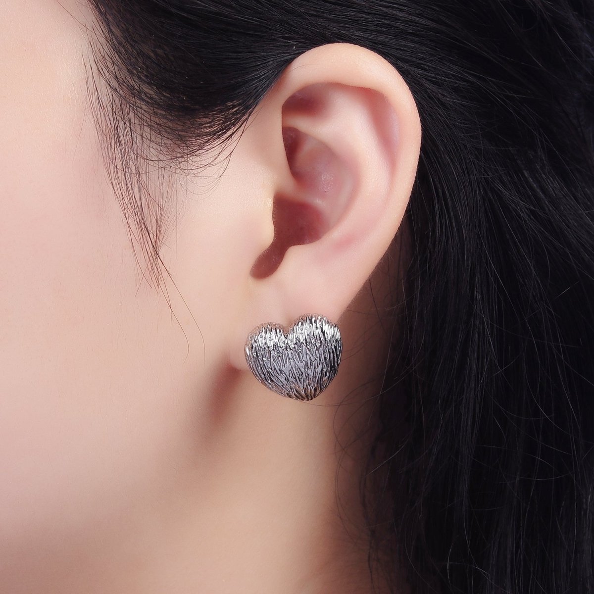 14K Gold Filled Curved Textured Heart Dome Stud Earrings in Gold & Silver | V479 V480