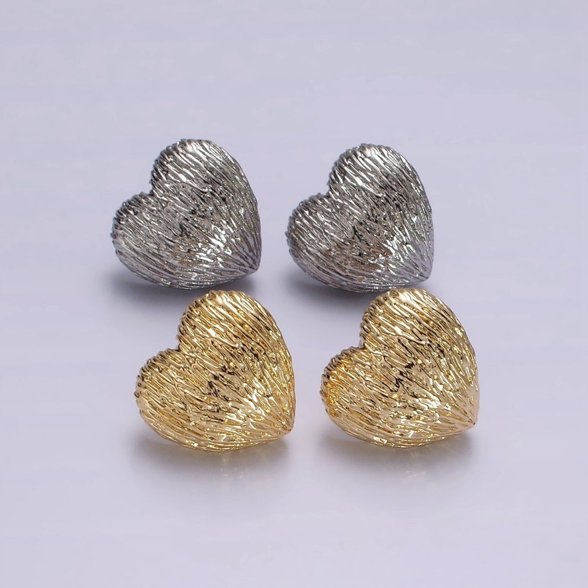 14K Gold Filled Curved Textured Heart Dome Stud Earrings in Gold & Silver | V479 V480