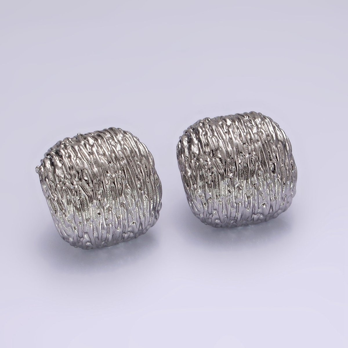 14K Gold Filled Curved Textured Rounded Square Dome Stud Earrings in Gold & Silver | V483 V484