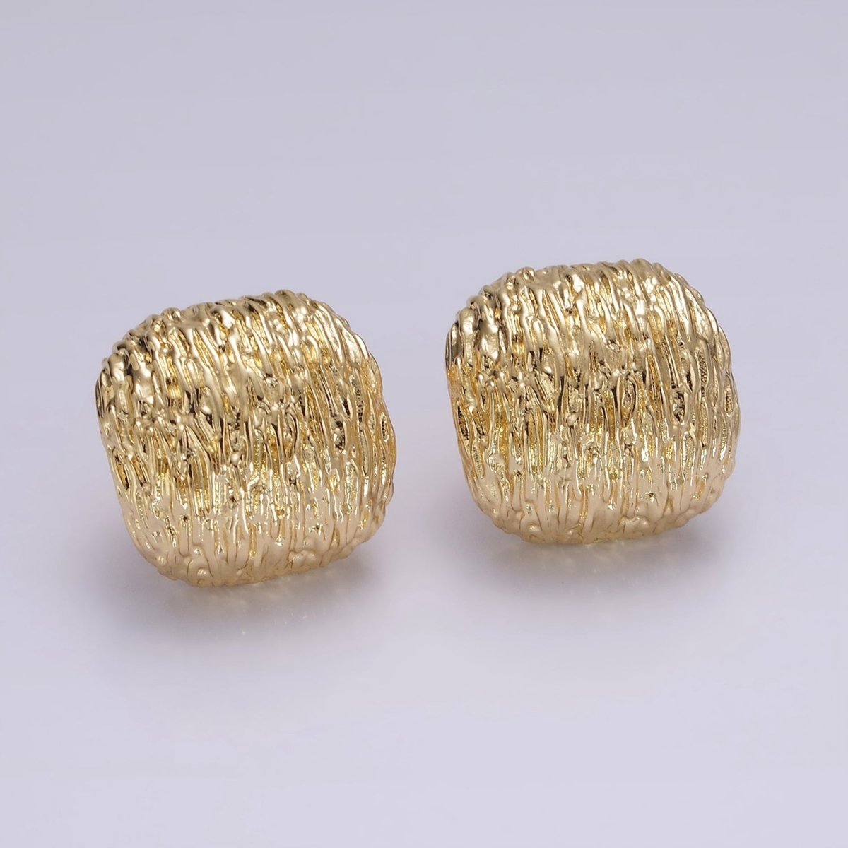 14K Gold Filled Curved Textured Rounded Square Dome Stud Earrings in Gold & Silver | V483 V484