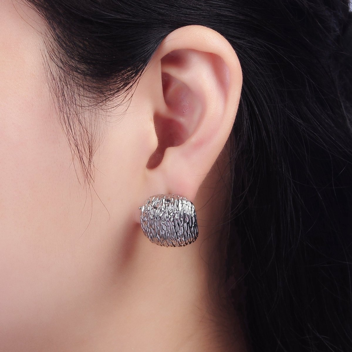 14K Gold Filled Curved Textured Rounded Square Dome Stud Earrings in Gold & Silver | V483 V484