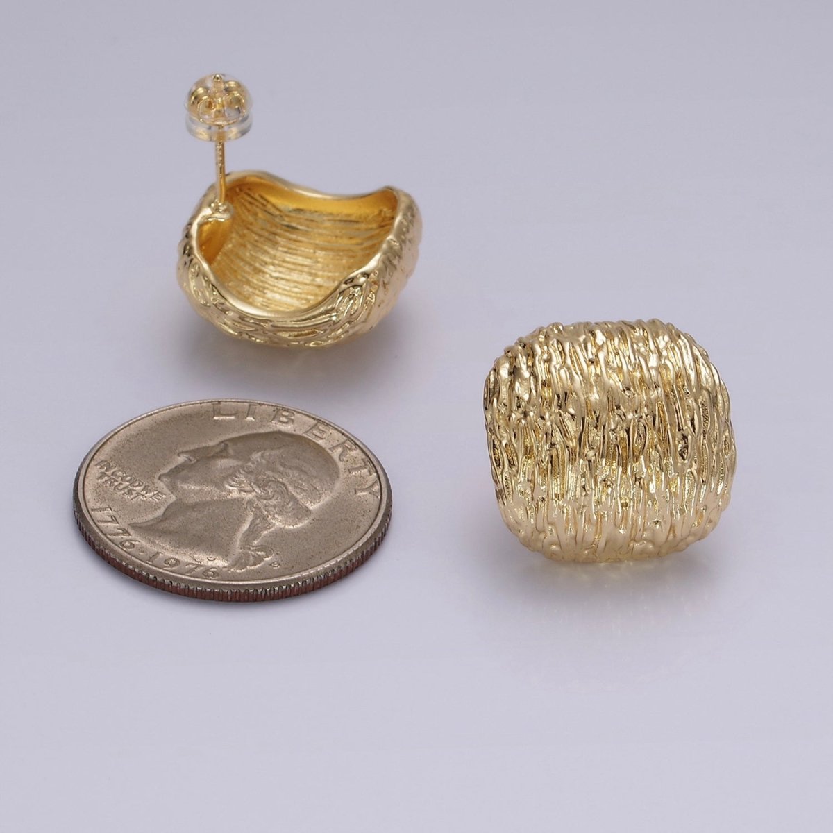 14K Gold Filled Curved Textured Rounded Square Dome Stud Earrings in Gold & Silver | V483 V484