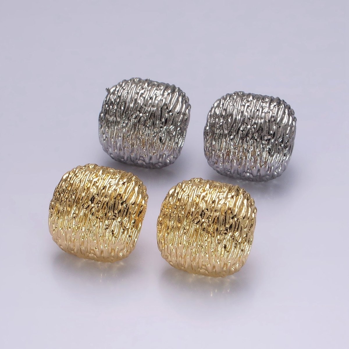 14K Gold Filled Curved Textured Rounded Square Dome Stud Earrings in Gold & Silver | V483 V484