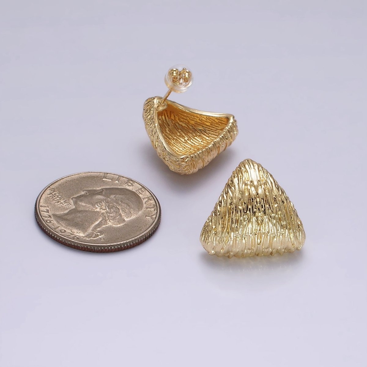 14K Gold Filled Curved Textured Triangle Dome Stud Earrings in Gold & Silver | V477 V478