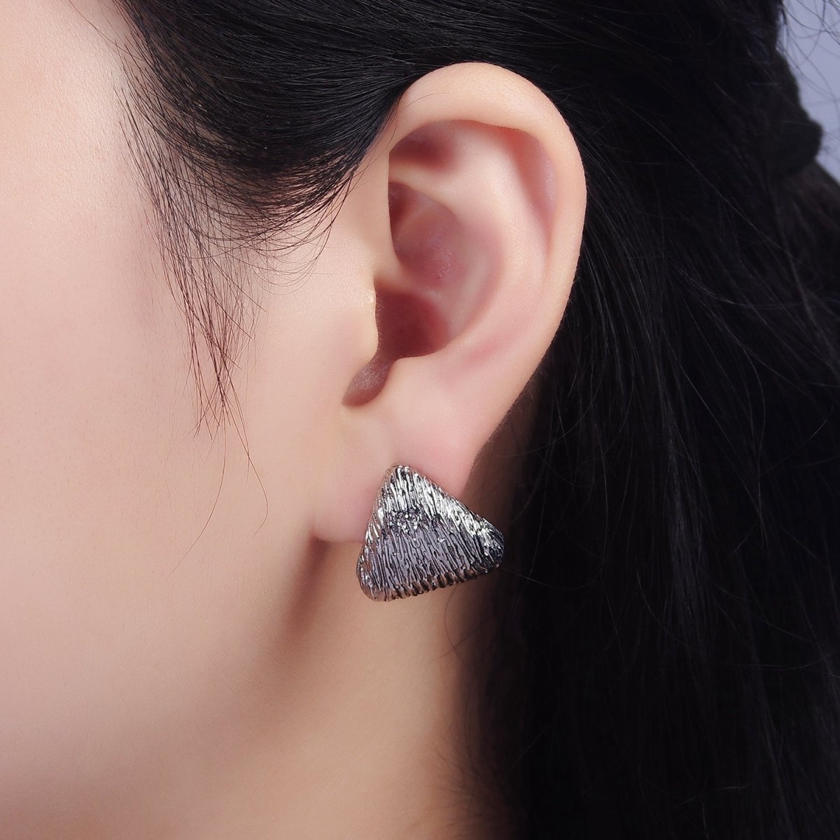 14K Gold Filled Curved Textured Triangle Dome Stud Earrings in Gold & Silver | V477 V478