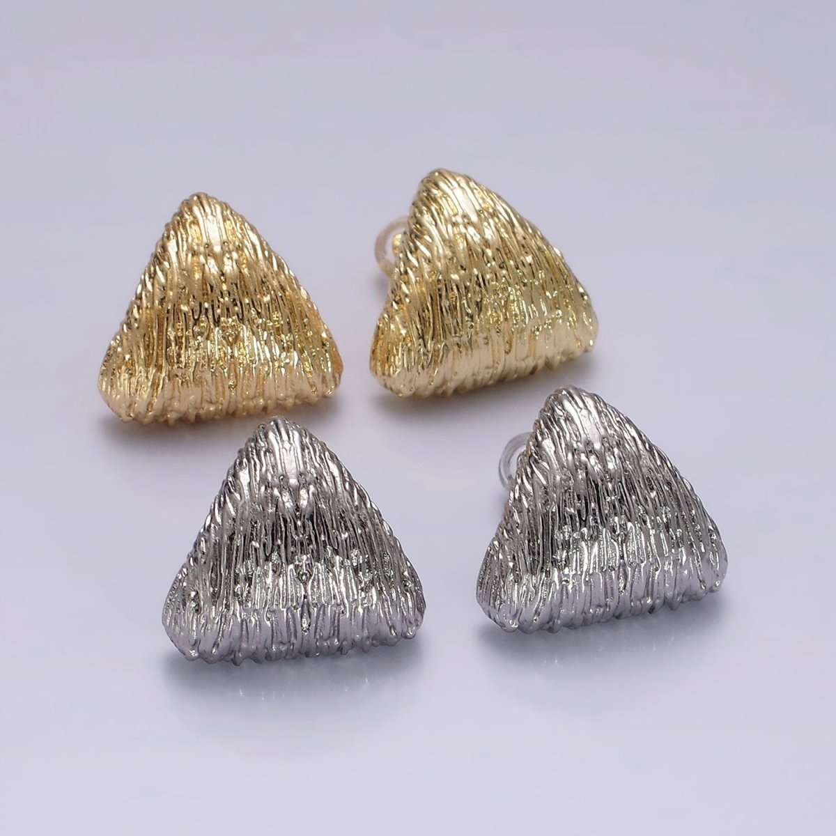 14K Gold Filled Curved Textured Triangle Dome Stud Earrings in Gold & Silver | V477 V478