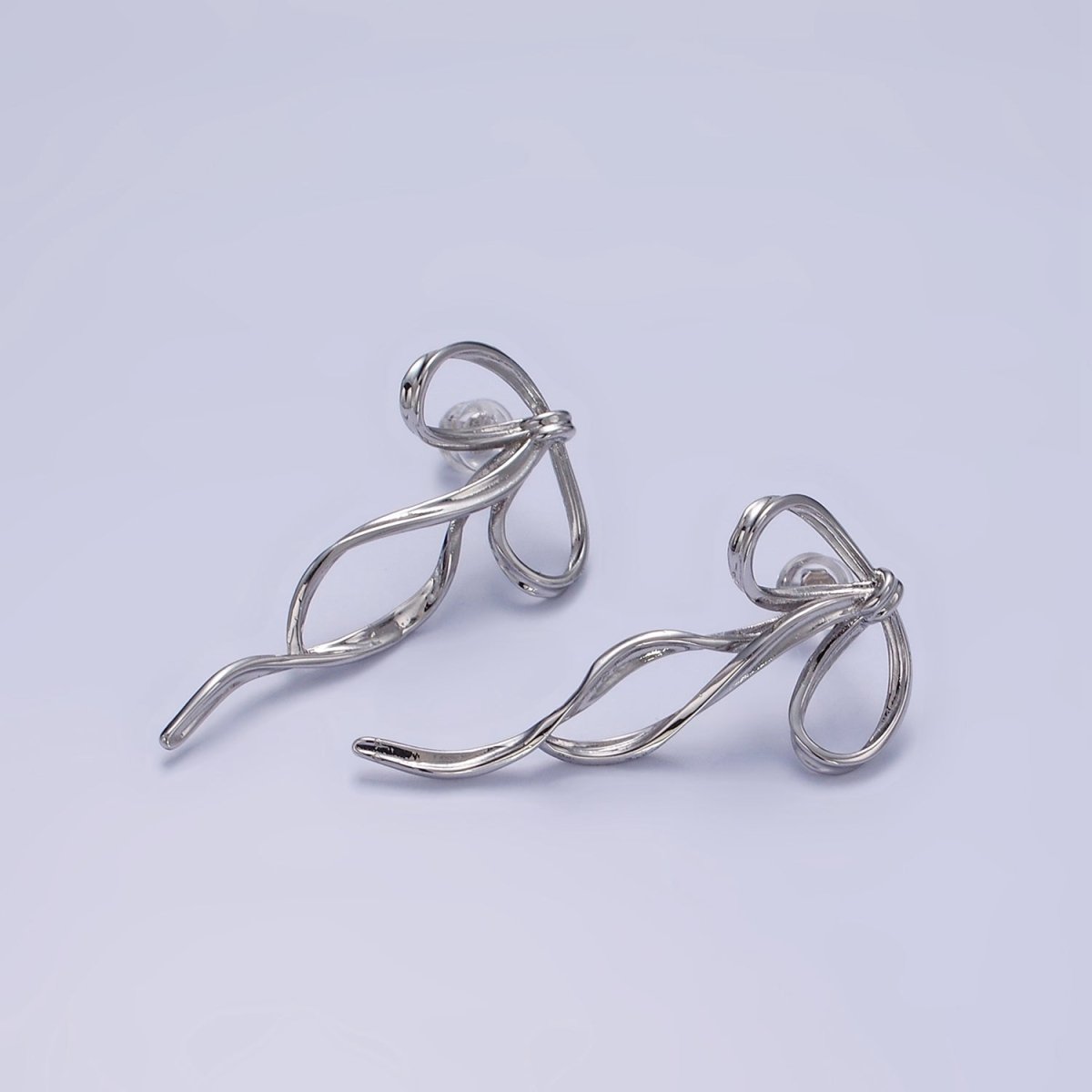 14K Gold Filled Curved Tied Ribbon Bow Stud Earrings in Gold & Silver | Q170 Q171