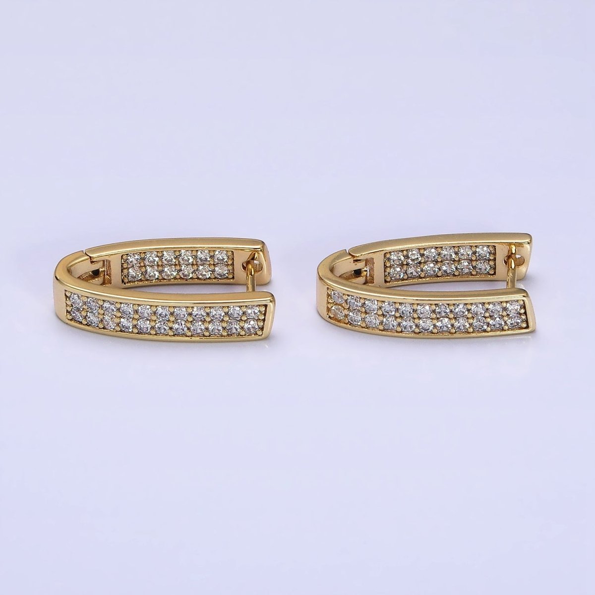 14K Gold Filled Curved U-Shaped Micro Paved CZ Front-Facing English Lock Earrings | AD1374 - DLUXCA