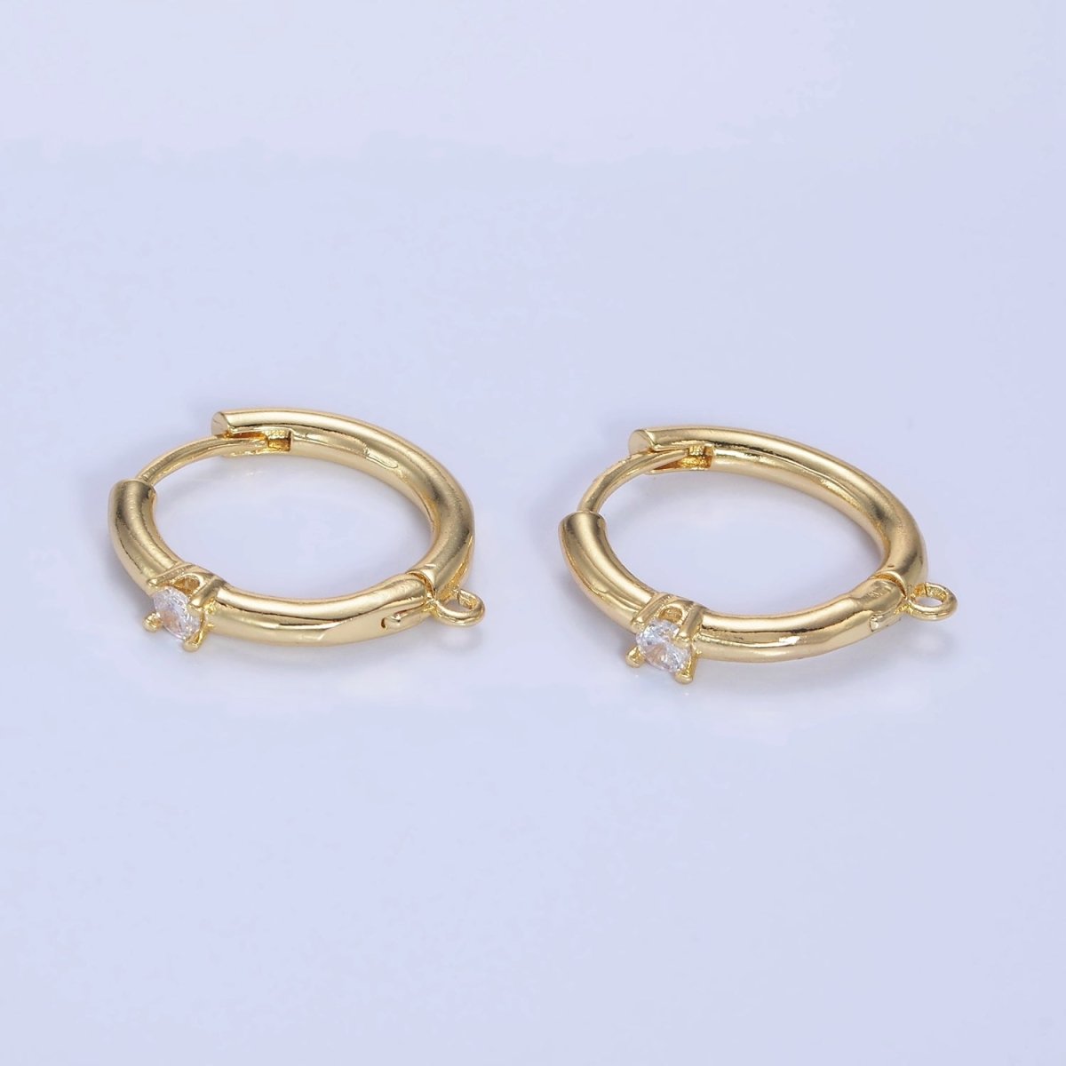 14K Gold Filled CZ 17mm Huggie Hoop Earring Findings | Z732 - DLUXCA