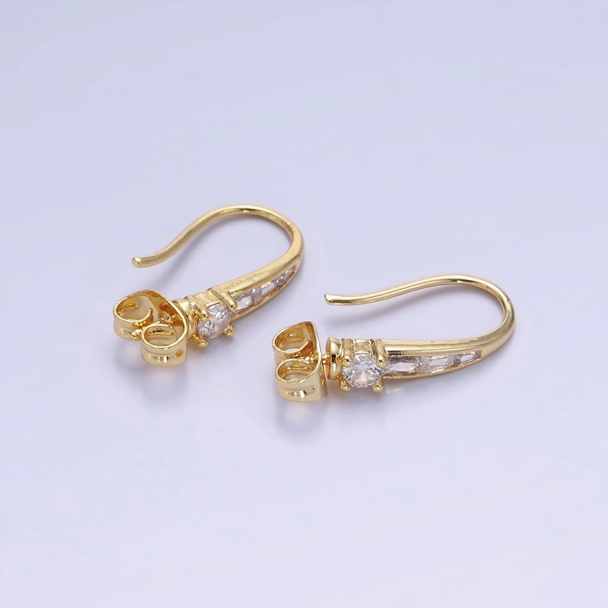 14K Gold Filled CZ Baguette Lined French Hook Earrings in Gold & Silver | Z749 Z750