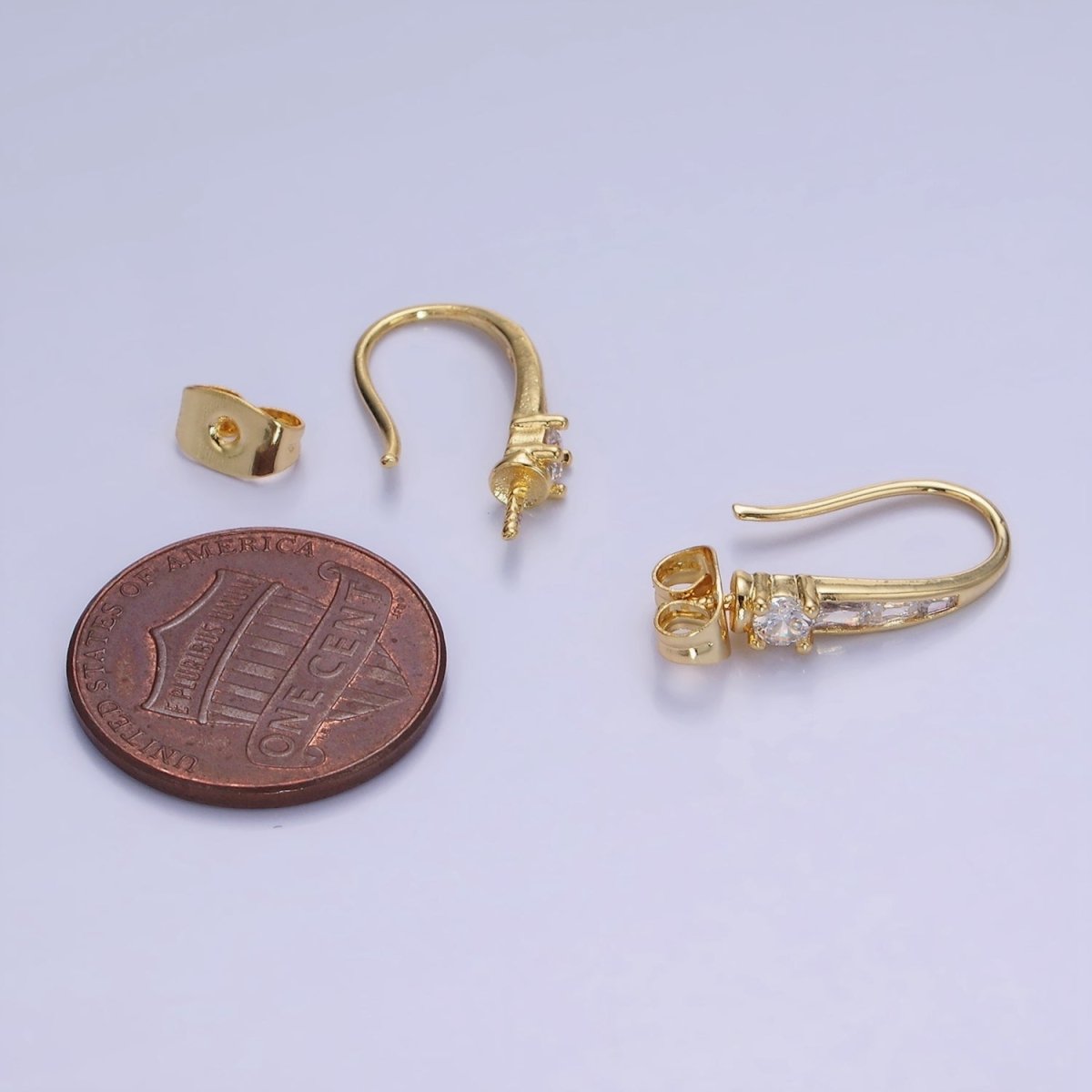 14K Gold Filled CZ Baguette Lined French Hook Earrings in Gold & Silver | Z749 Z750