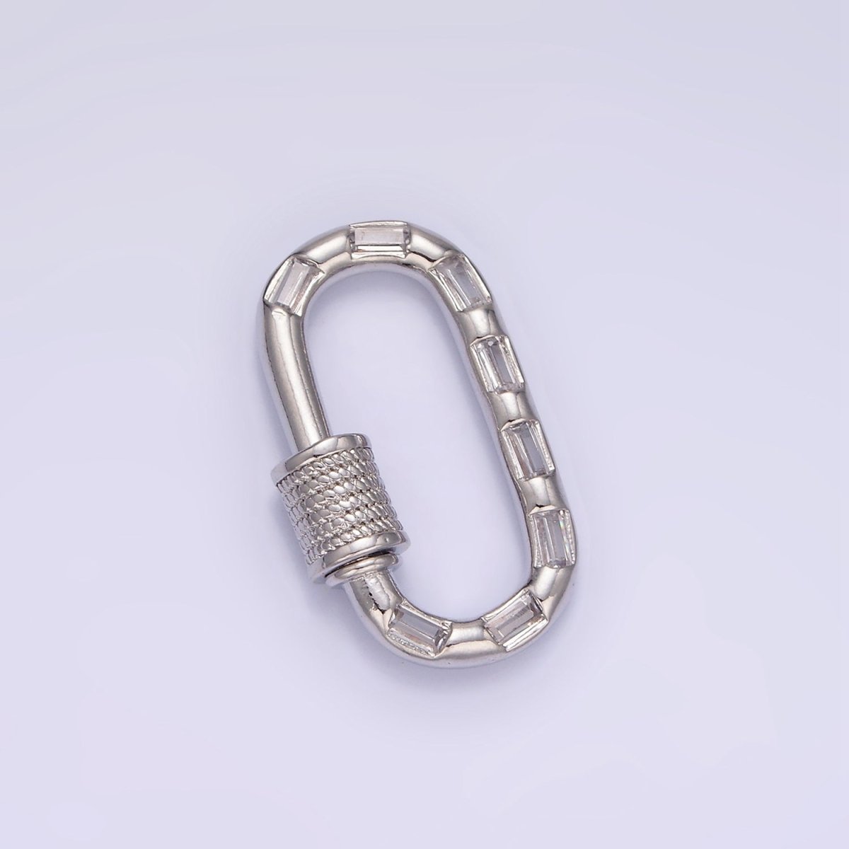 14K Gold Filled CZ Baguette Lined Oblong Carabiner Lock Finding Supply in Gold & Silver | Z450
