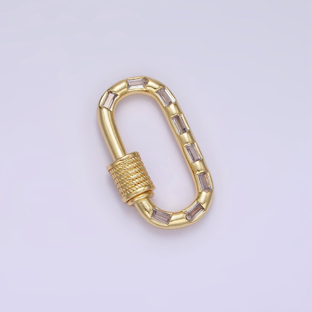 14K Gold Filled CZ Baguette Lined Oblong Carabiner Lock Finding Supply in Gold & Silver | Z450