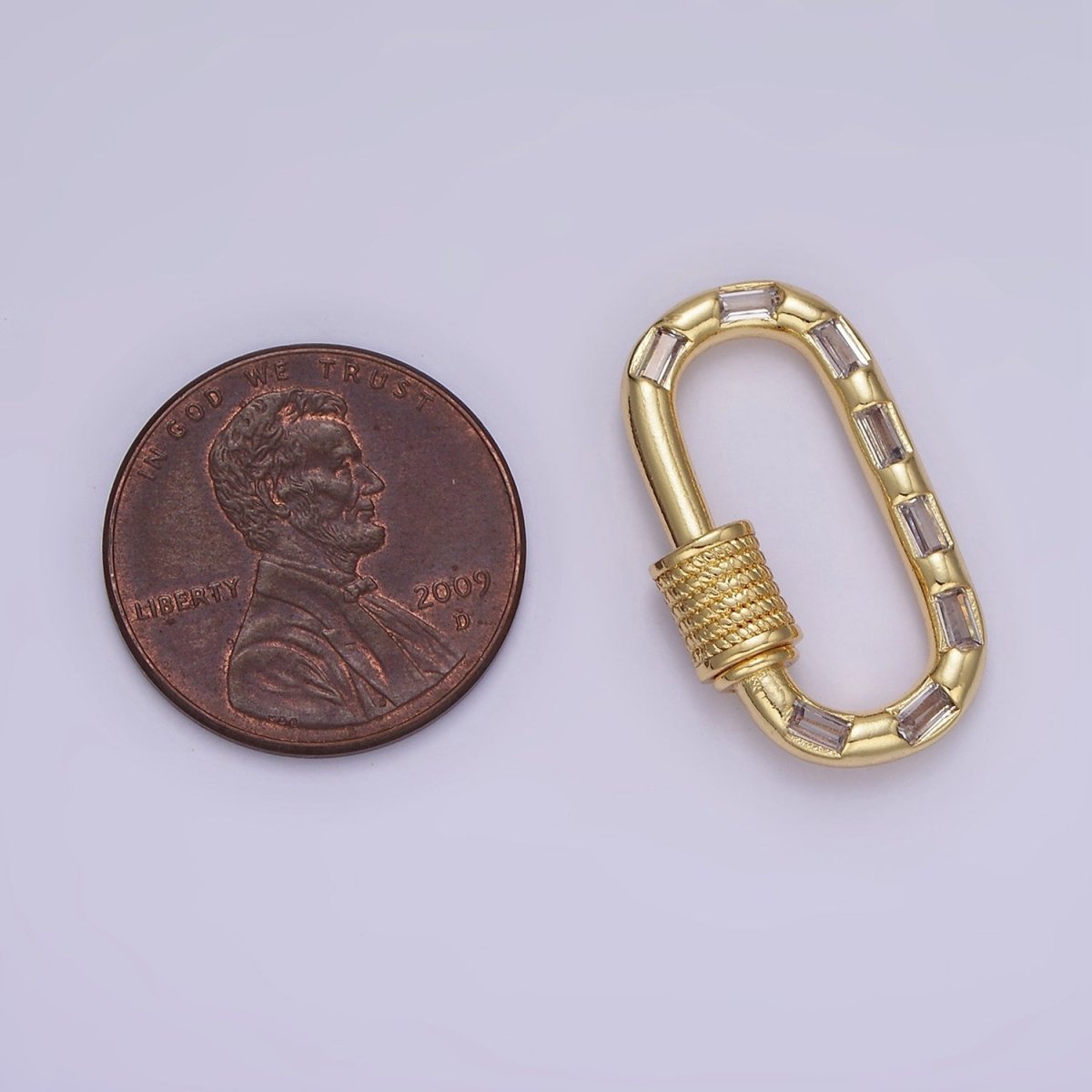 14K Gold Filled CZ Baguette Lined Oblong Carabiner Lock Finding Supply in Gold & Silver | Z450