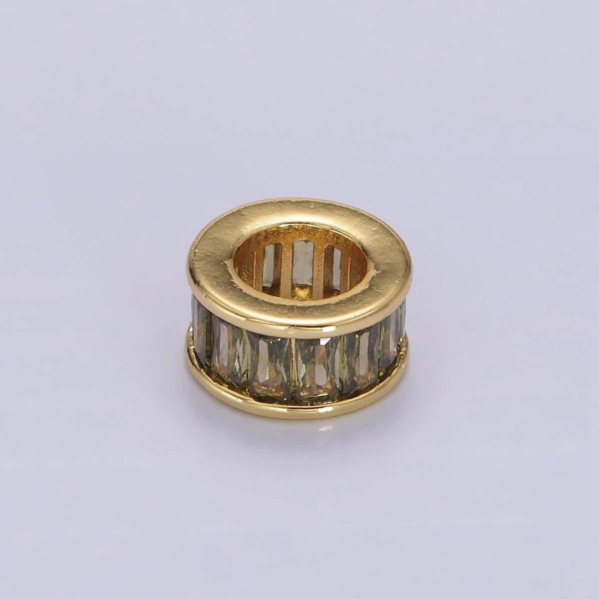 14K Gold Filled CZ Baguette Rondell Bead Birthstone Charm Spacer for Necklace Bracelet | B861 - B872