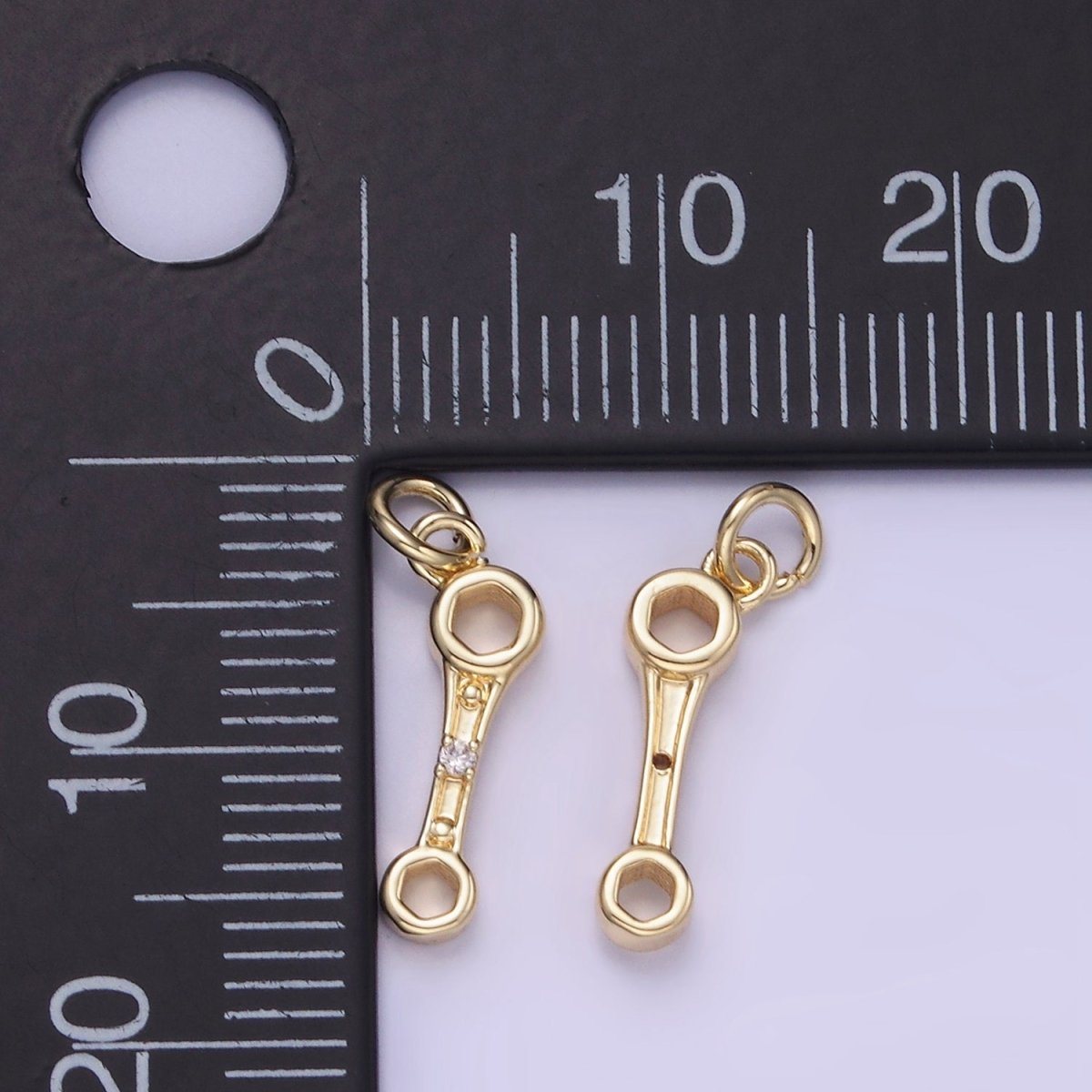 14K Gold Filled CZ Box-Ended Wrench Construction Tool Mini Charm | W558 - DLUXCA