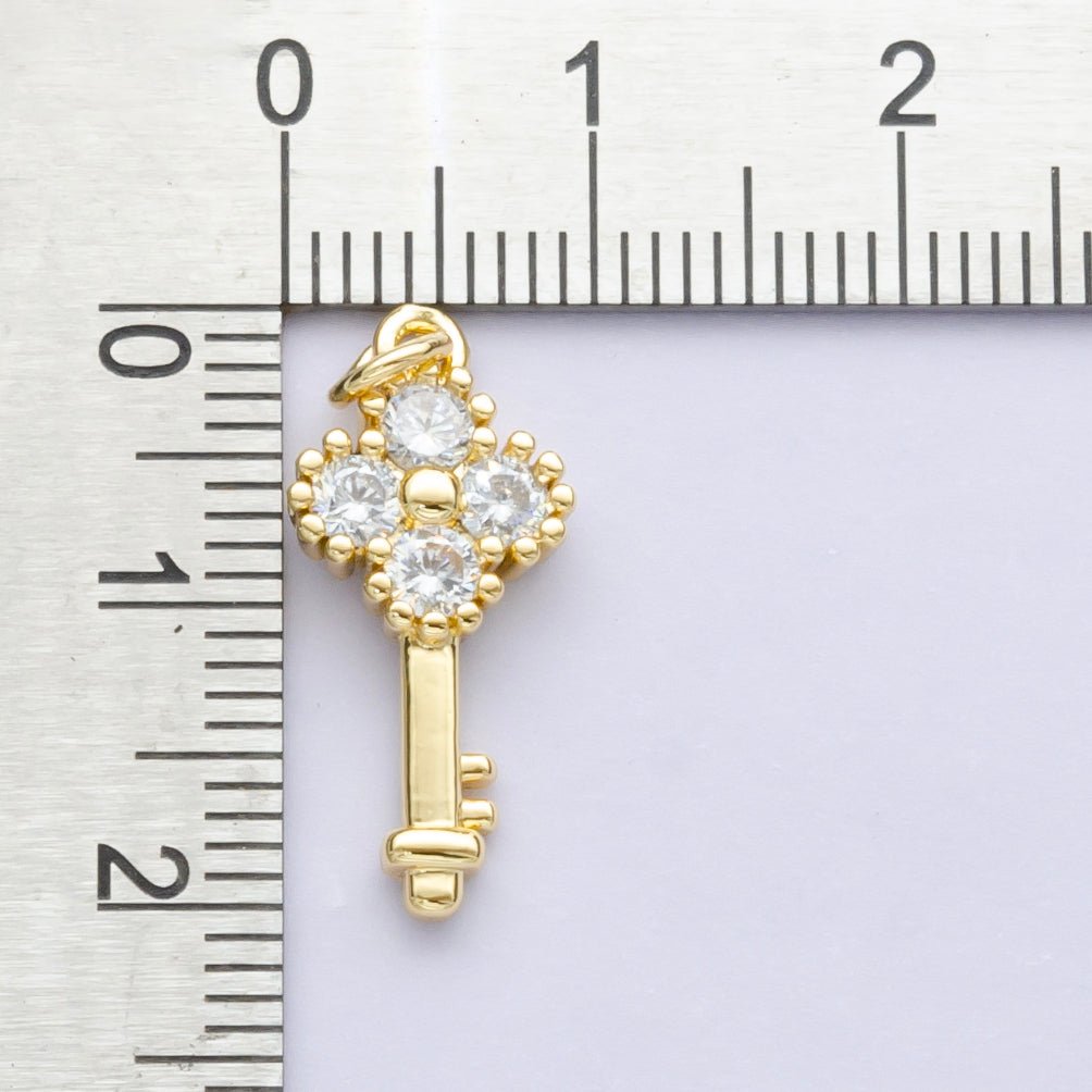 14K Gold Filled CZ Clover Key Mini Charm | E748 - DLUXCA