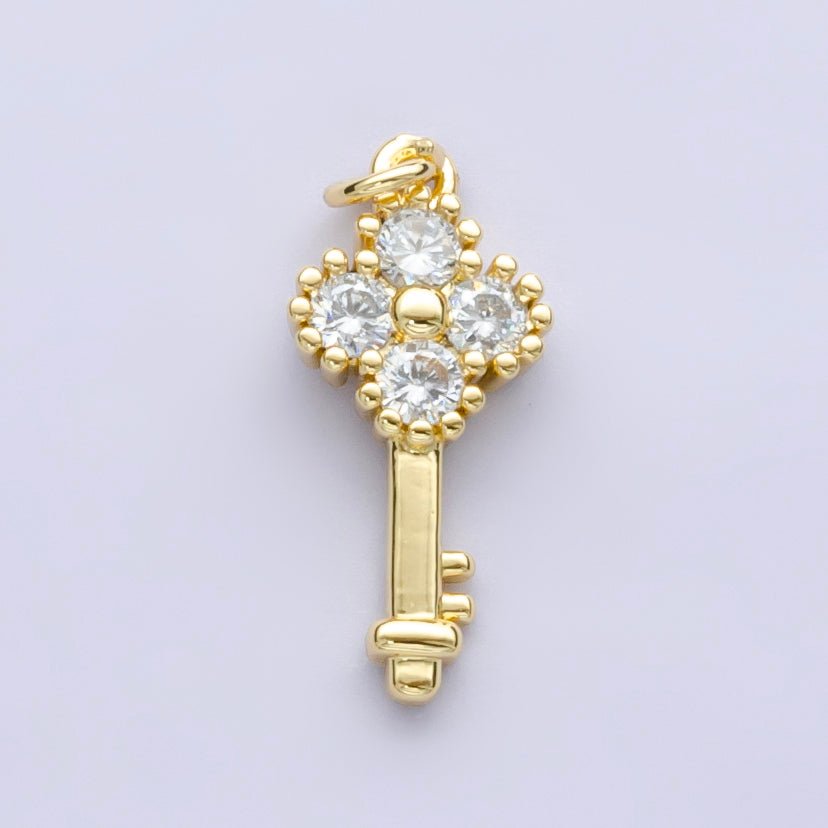 14K Gold Filled CZ Clover Key Mini Charm | E748 - DLUXCA
