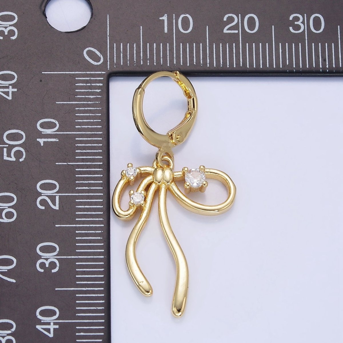 14K Gold Filled CZ Coquette Ribbon Tied Bow Drop Huggie Earrings | P044 - DLUXCA