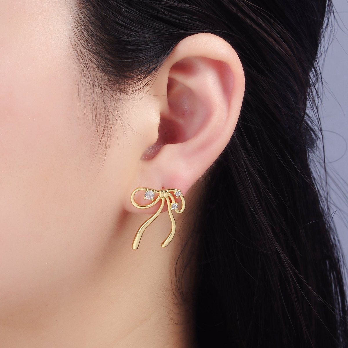 14K Gold Filled CZ Coquette Ribbon Tied Bow Stud Earrings | P055 - DLUXCA