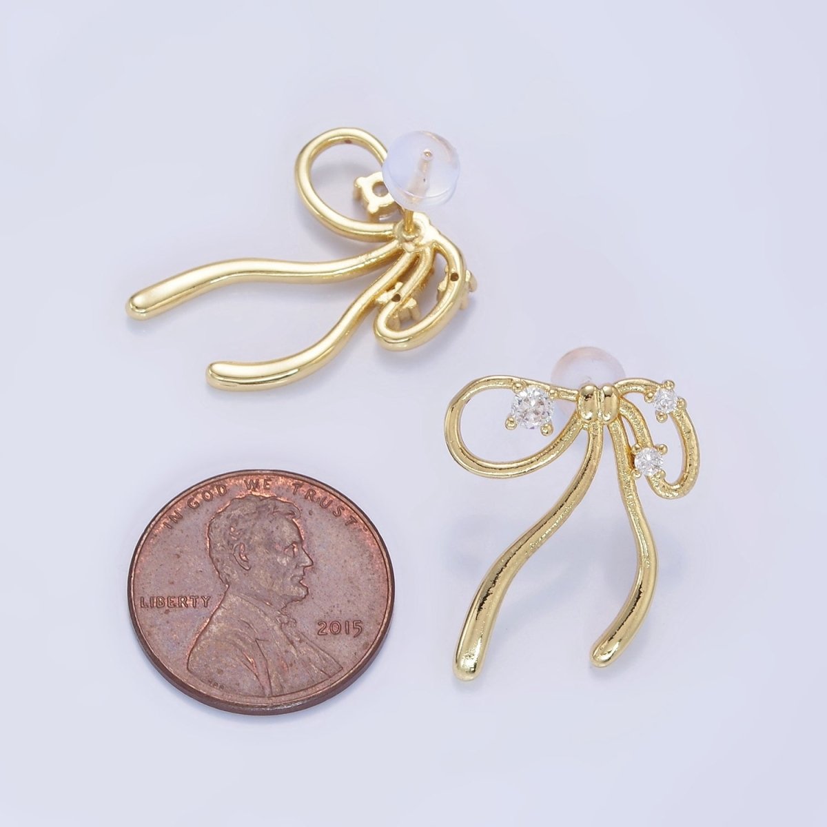 14K Gold Filled CZ Coquette Ribbon Tied Bow Stud Earrings | P055 - DLUXCA