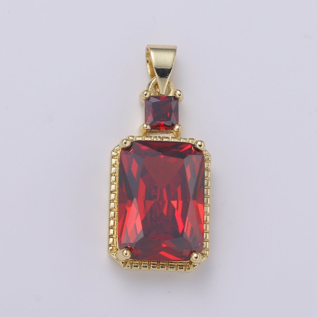 14k Gold Filled CZ Cubic Geometric Shape Pendant Blue Pink Lavender Red Emerald Cut Charm Necklace Earring Supply Component 28x12mm H-367 H-368 H-375 H-376