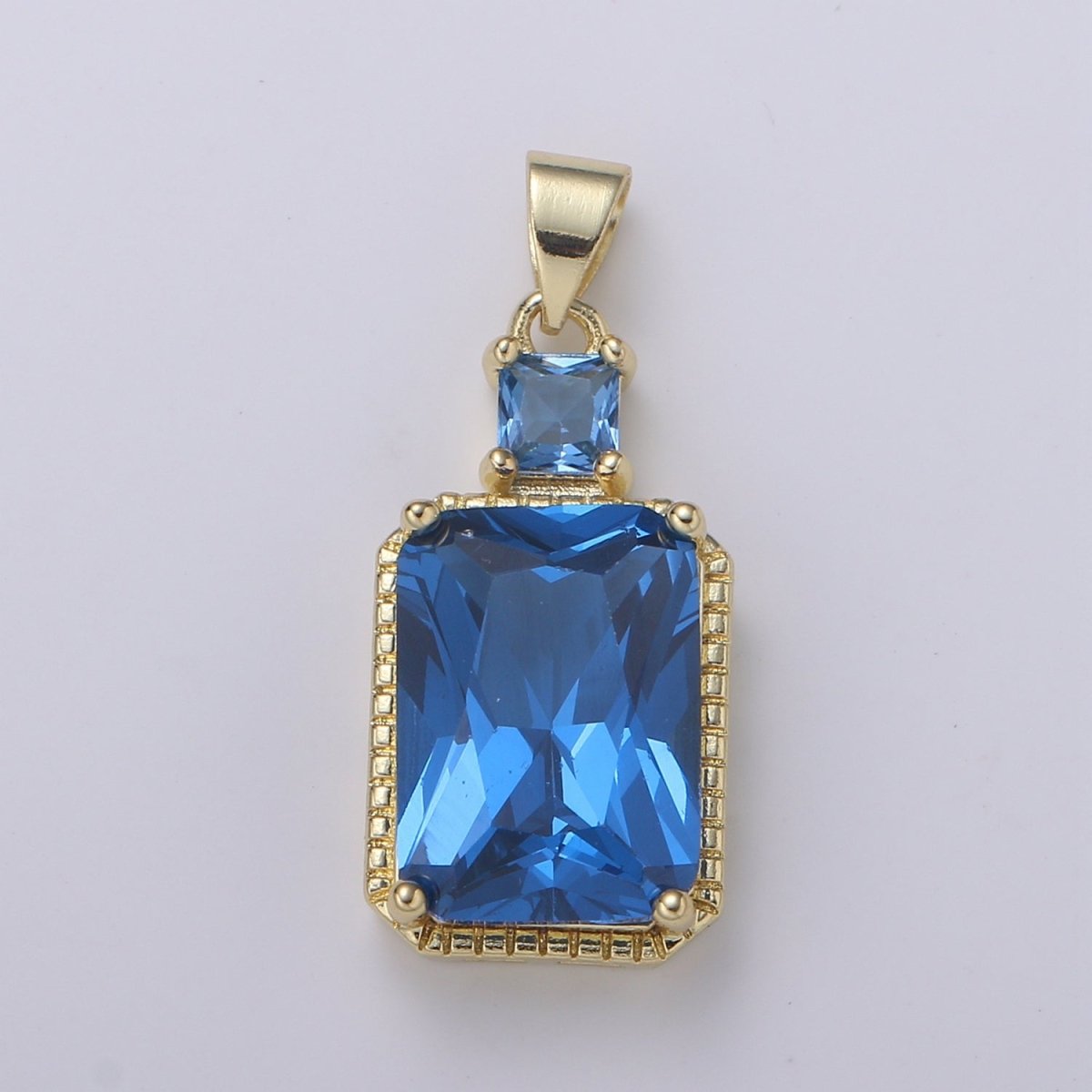 14k Gold Filled CZ Cubic Geometric Shape Pendant Blue Pink Lavender Red Emerald Cut Charm Necklace Earring Supply Component 28x12mm H-367 H-368 H-375 H-376