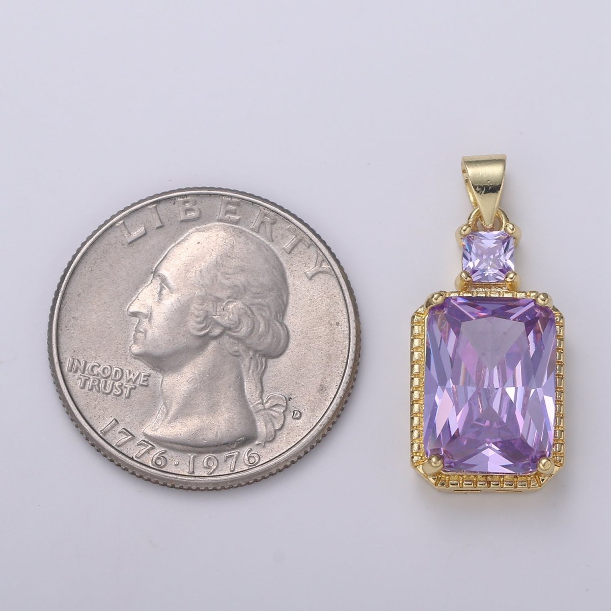 14k Gold Filled CZ Cubic Geometric Shape Pendant Blue Pink Lavender Red Emerald Cut Charm Necklace Earring Supply Component 28x12mm H-367 H-368 H-375 H-376