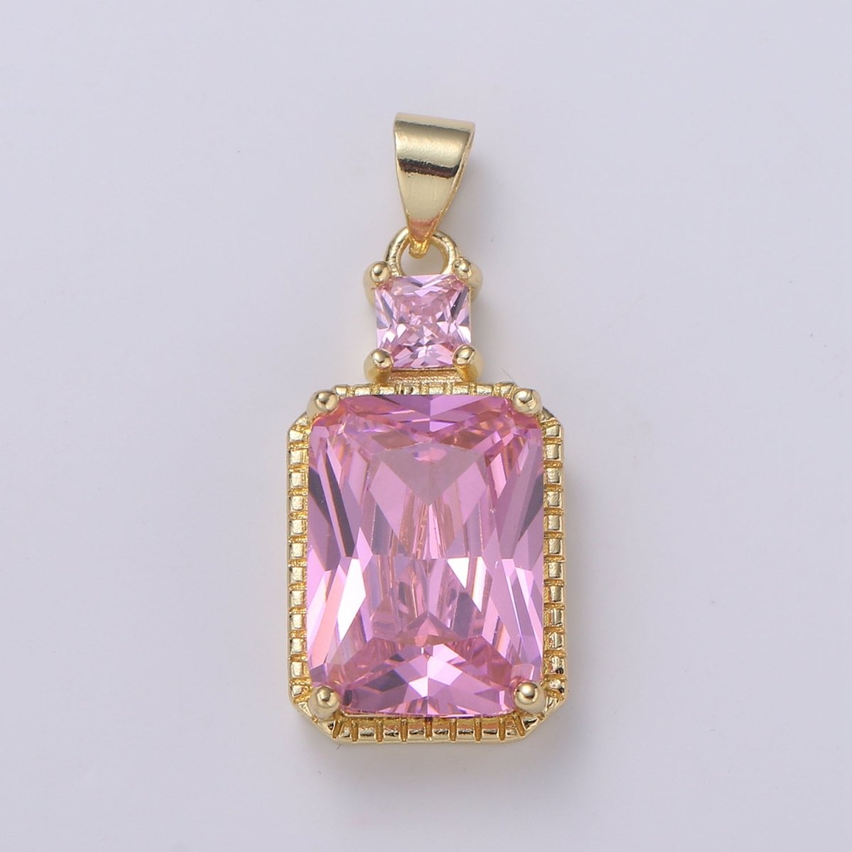 14k Gold Filled CZ Cubic Geometric Shape Pendant Blue Pink Lavender Red Emerald Cut Charm Necklace Earring Supply Component 28x12mm H-367 H-368 H-375 H-376