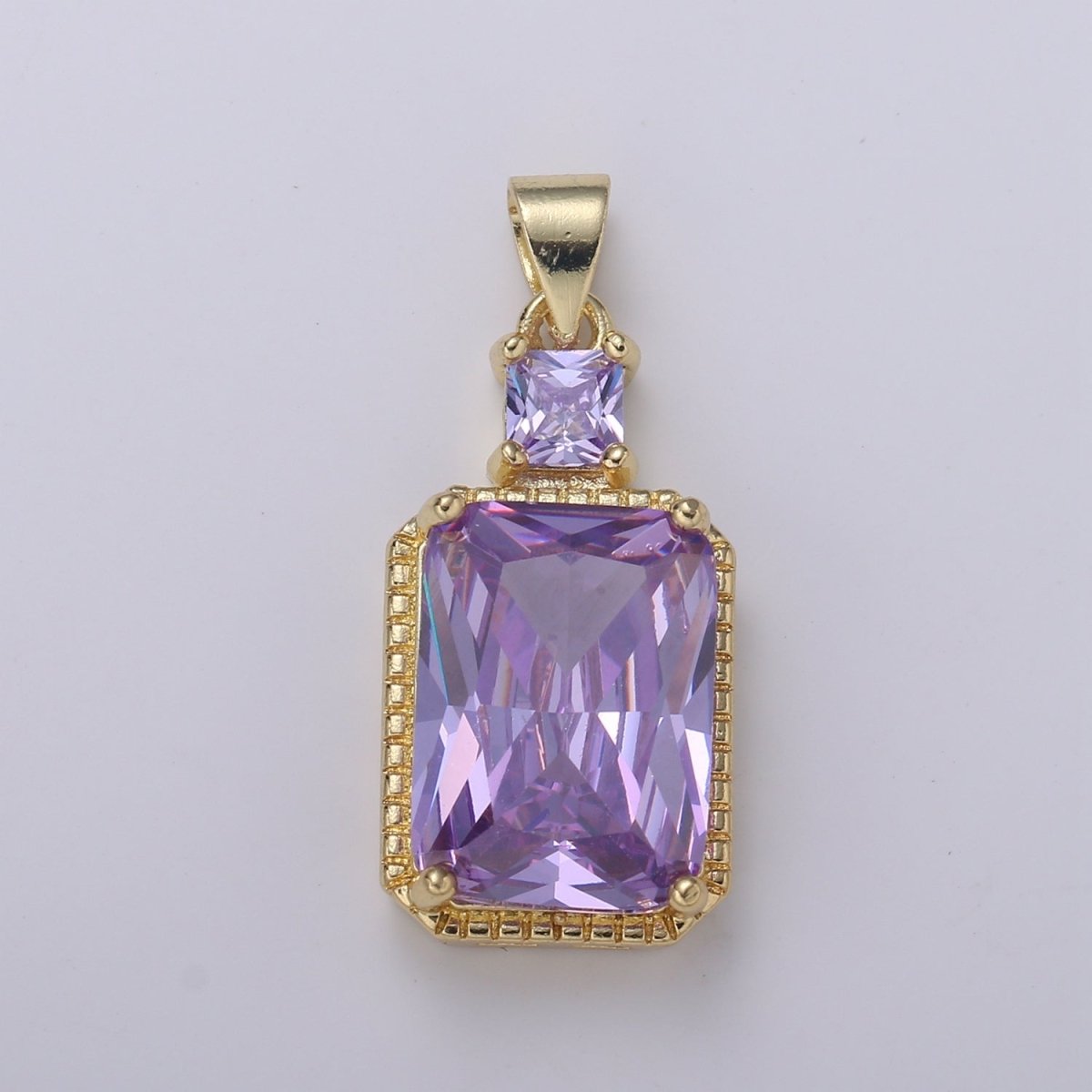 14k Gold Filled CZ Cubic Geometric Shape Pendant Blue Pink Lavender Red Emerald Cut Charm Necklace Earring Supply Component 28x12mm H-367 H-368 H-375 H-376