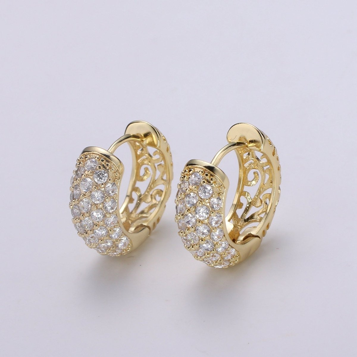 14K Gold Filled CZ Cubic Zirconia Hoop Huggie Earrings Chunky Hoop Earring for Valentine Gift Q-306 - DLUXCA