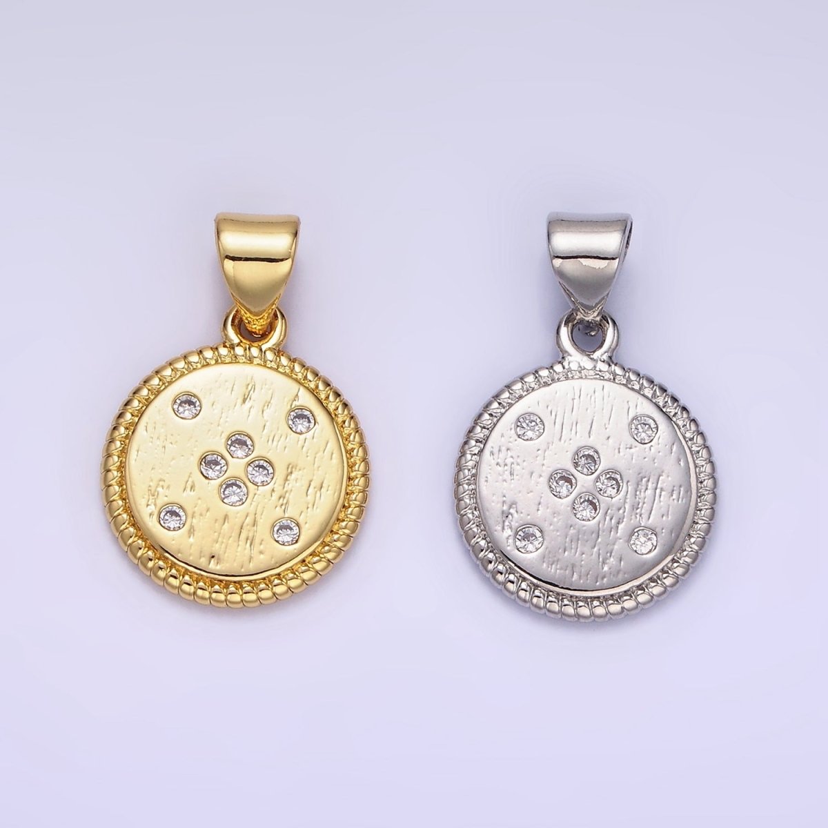 14K Gold Filled CZ Dotted Round Croissant Bezel Pendant in Gold & Silver | AA1152
