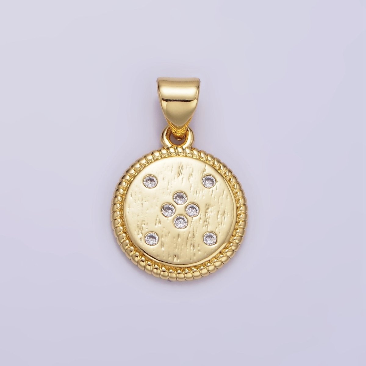 14K Gold Filled CZ Dotted Round Croissant Bezel Pendant in Gold & Silver | AA1152