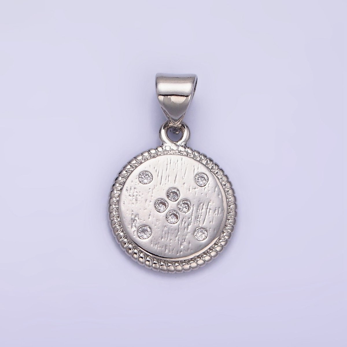 14K Gold Filled CZ Dotted Round Croissant Bezel Pendant in Gold & Silver | AA1152