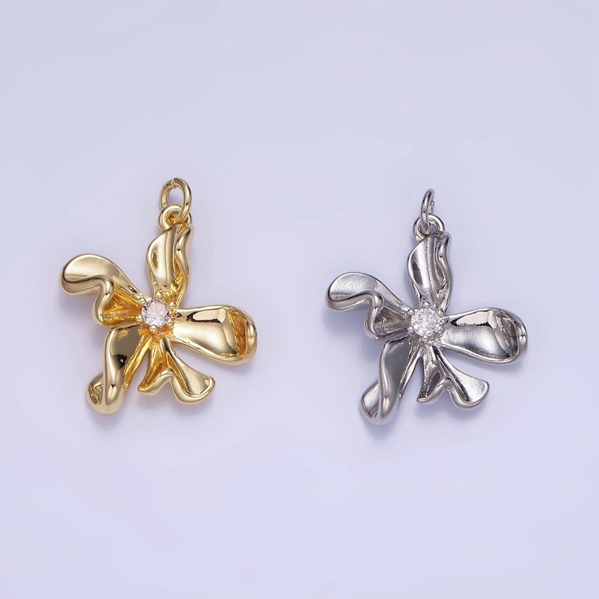 14K Gold Filled CZ Foil Flower Nature Charm in Gold & Silver | W664