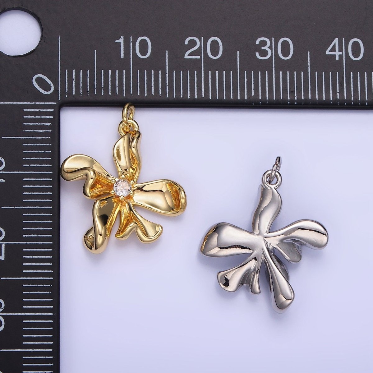 14K Gold Filled CZ Foil Flower Nature Charm in Gold & Silver | W664
