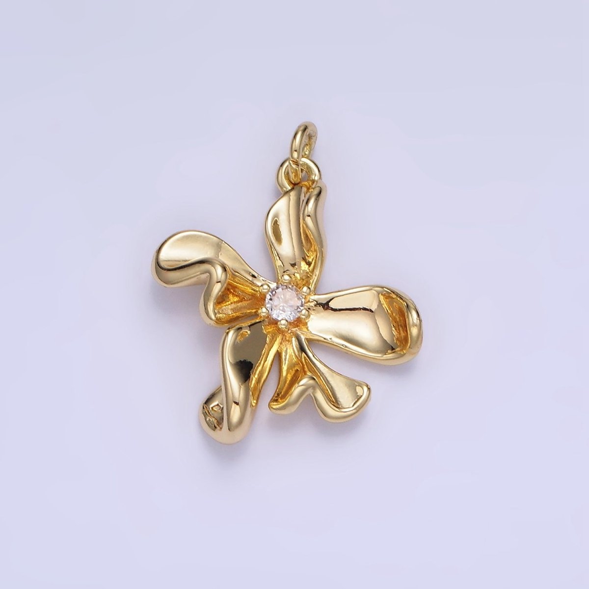 14K Gold Filled CZ Foil Flower Nature Charm in Gold & Silver | W664