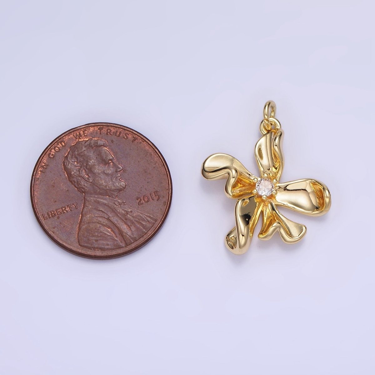 14K Gold Filled CZ Foil Flower Nature Charm in Gold & Silver | W664