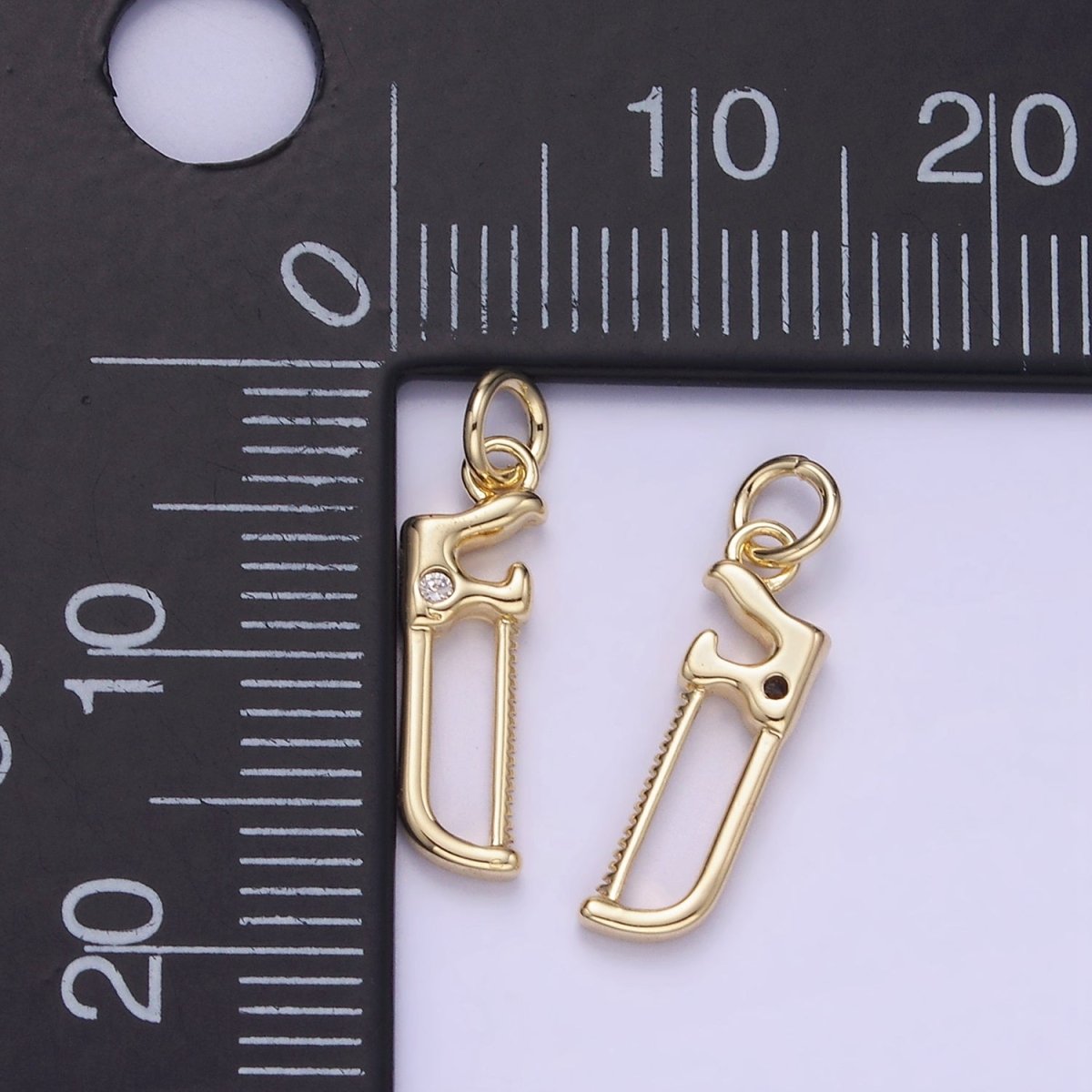 14K Gold Filled CZ Hacksaw Coping Saw Cutter Construction Tool Mini Charm | W554 - DLUXCA