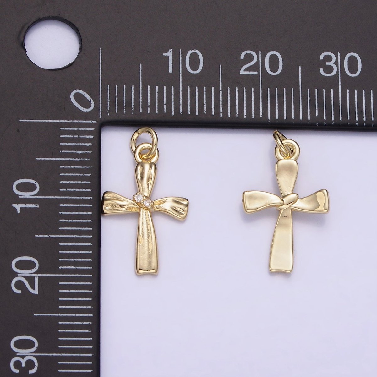 14K Gold Filled CZ Hammered Band Cross Charm | AG720 - DLUXCA