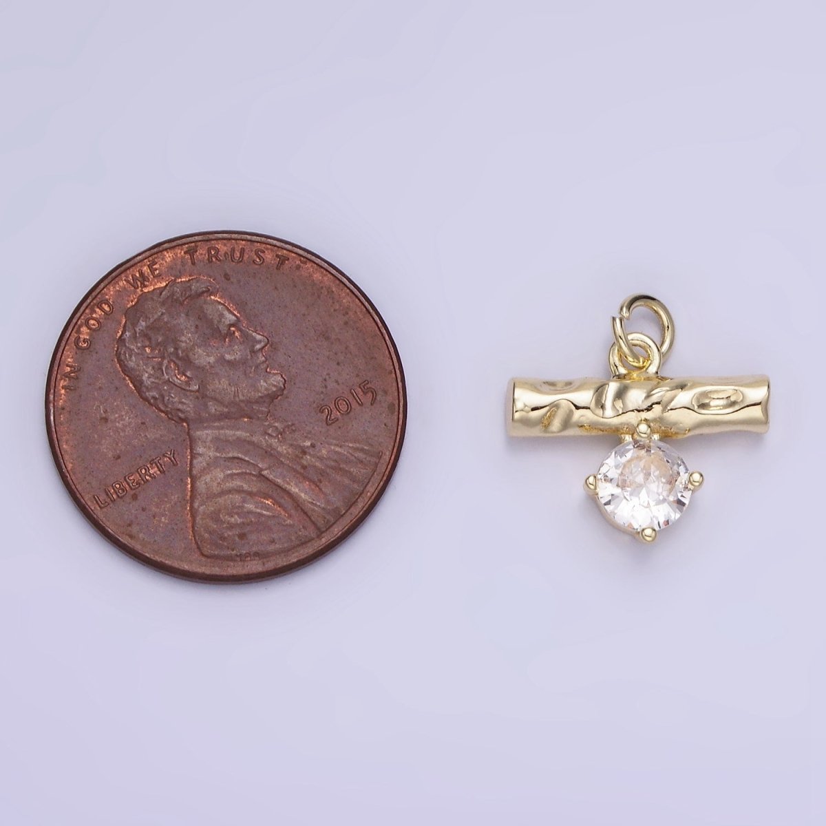 14K Gold Filled CZ Hammered Bar Band Charm | AG738 - DLUXCA