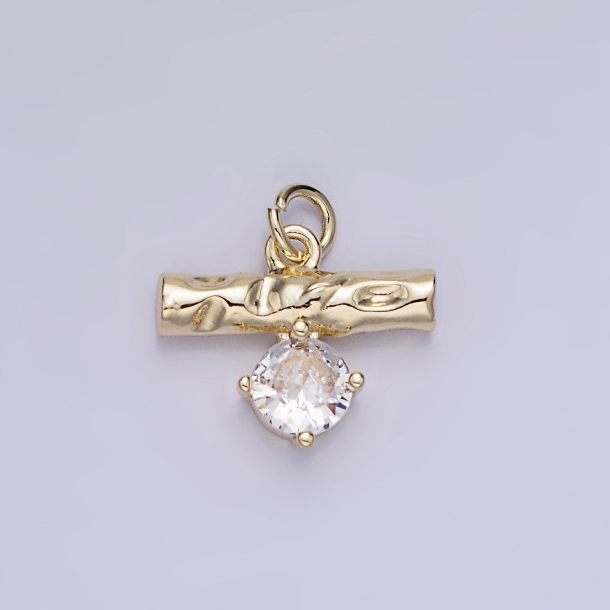 14K Gold Filled CZ Hammered Bar Band Charm | AG738 - DLUXCA